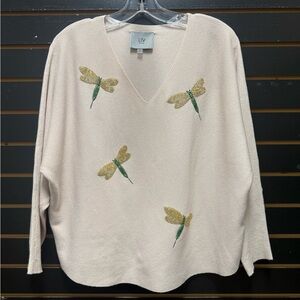 LIV Milano Dragonfly Sweater Size L Beaded V Neck